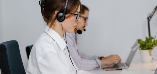 Side view of woman working as a call center agent
