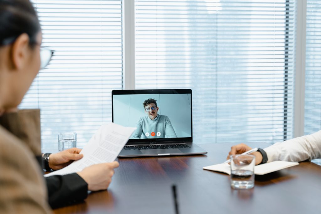 A man in virtual meeting